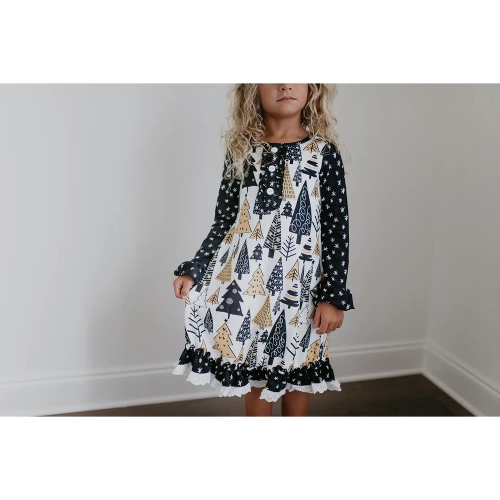 Girl’s Gold Tree Ruffle Gown - Picture 2 of 3